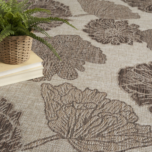 5' X 7' Natural And Ivory Floral Indoor Outdoor Area Rug