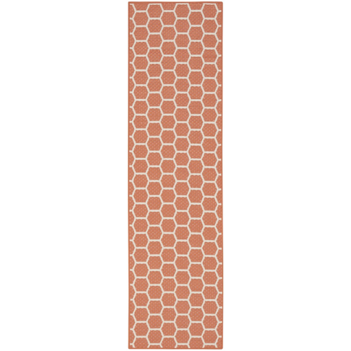 6' Coral And Ivory Geometric Indoor Outdoor Area Rug