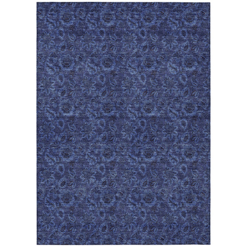 5' X 8' Navy Blue And Charcoal Floral Washable Indoor Outdoor Area Rug