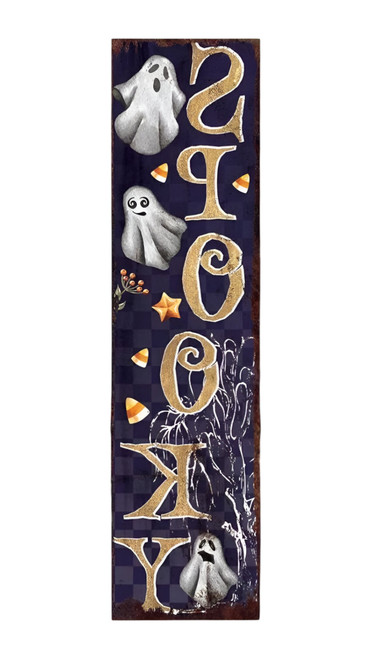 36" Black Gold And Orange Spooky Halloween Ghost Solid Wood Porch Sign