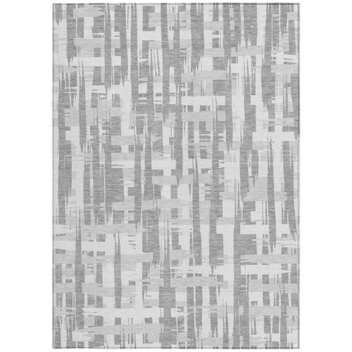 3' X 5' Gray Silver And Ivory Striped Washable Indoor Outdoor Area Rug