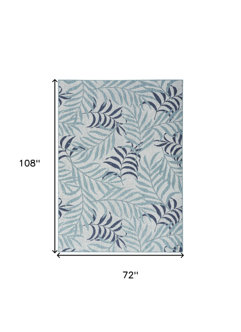 6' X 9' Sky Blue And Blue Palm Leaf Indoor Outdoor Area Rug