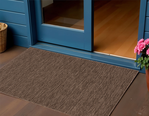 3' X 5' Dark Brown And Brown Geometric Indoor Outdoor Area Rug