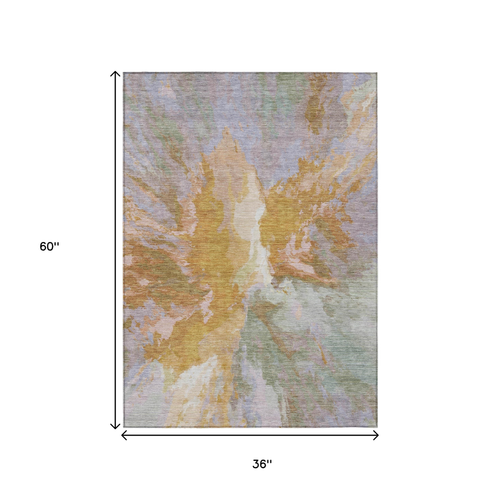 3' X 5' Rust And Lavender Abstract Washable Indoor Outdoor Area Rug