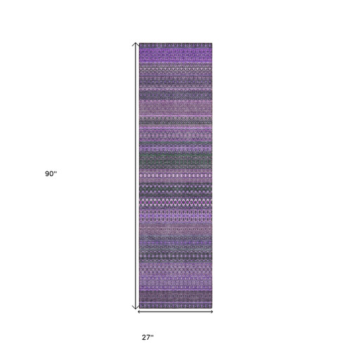 8' Runner Purple Striped Washable Non Skid Indoor Outdoor Runner Rug