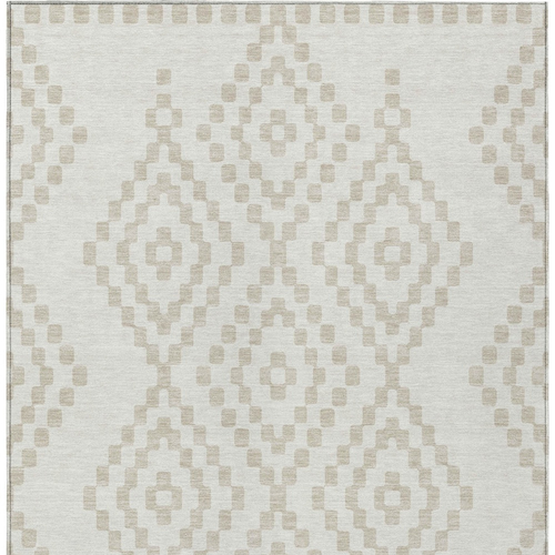 3' X 5' Ivory And Beige Geometric Washable Indoor Outdoor Area Rug