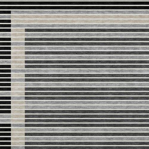 3' X 5' Black And Beige Striped Washable Indoor Outdoor Area Rug