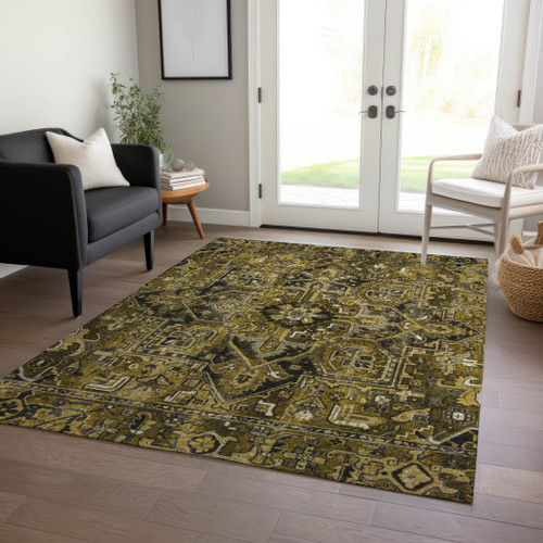 5' X 8' Coffee and Gray Oriental Washable Non Skid Indoor Outdoor Area Rug