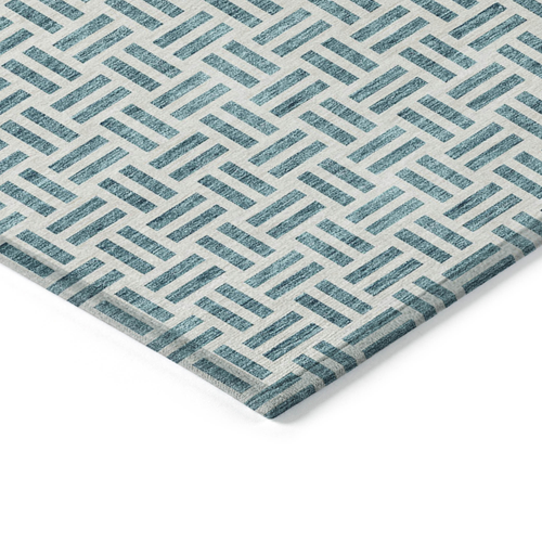 5' X 8' Teal Blue And Ivory Geometric Washable Indoor Outdoor Area Rug