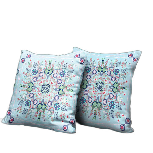16" x 16" Light Blue Blown Seam Paisley Indoor Outdoor Throw Pillow