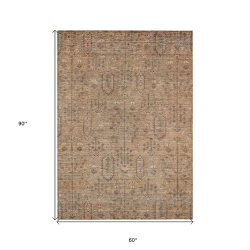 5' X 8' Terra Cotta And Copper Southwestern Washable Indoor Outdoor Area Rug