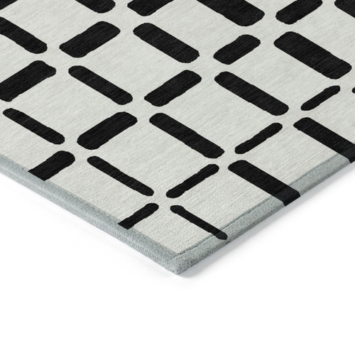 5' X 8' Black And Ivory Geometric Washable Indoor Outdoor Area Rug