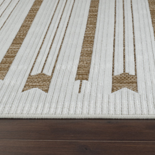 4' X 6' Beige and Brown Geometric Distressed Indoor Outdoor Area Rug