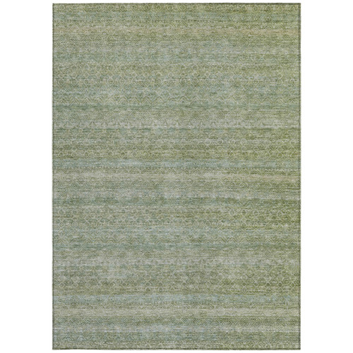 5' X 8' Sage And Ivory Striped Washable Indoor Outdoor Area Rug - Sage, Ivory