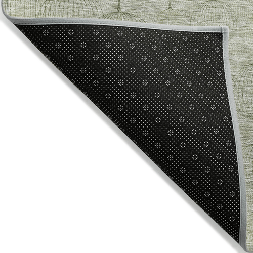 3' X 5' Artichoke Green And Ivory Geometric Washable Indoor Outdoor Area Rug