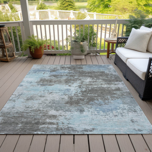 5' X 8' Taupe And Sky Blue Abstract Washable Indoor Outdoor Area Rug