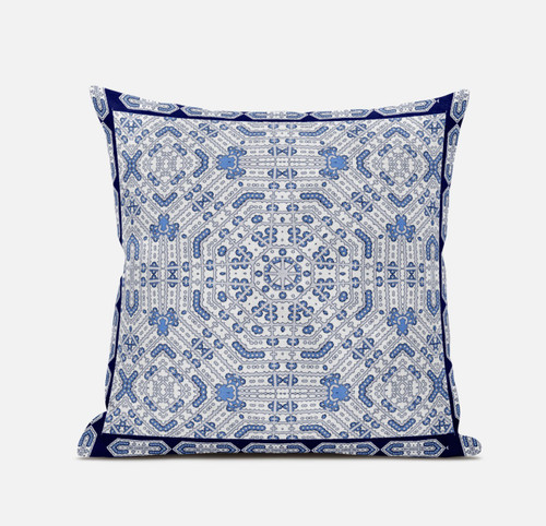 20"x20" Light Blue Navy Blown Seam Suede Geometric Throw Pillow