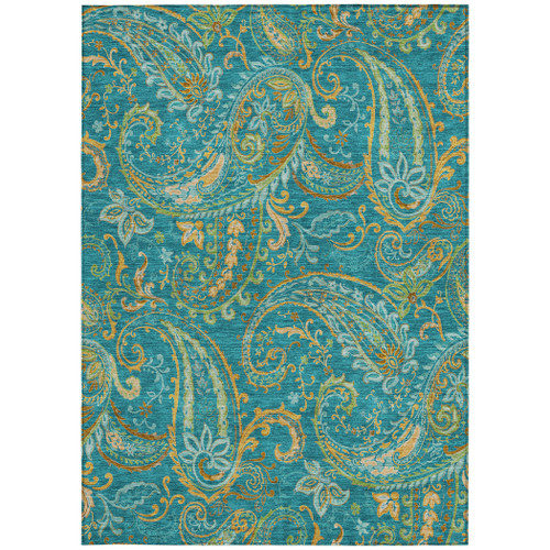 3' X 5' Teal Paisley Washable Non Skid Indoor Outdoor Area Rug