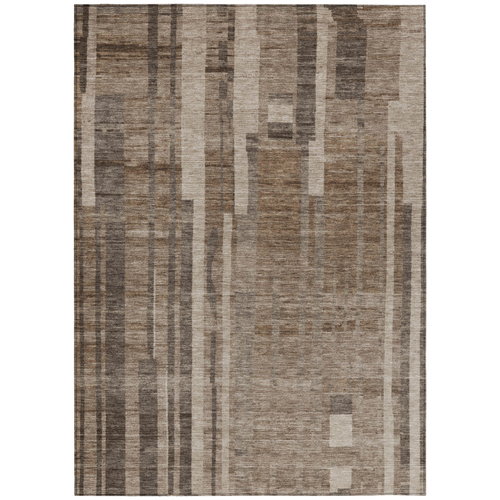 3' X 5' Brown And Beige Striped Washable Indoor Outdoor Area Rug