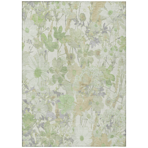 5' X 8' Artichoke Green Lavender And Beige Floral Washable Indoor Outdoor Area Rug