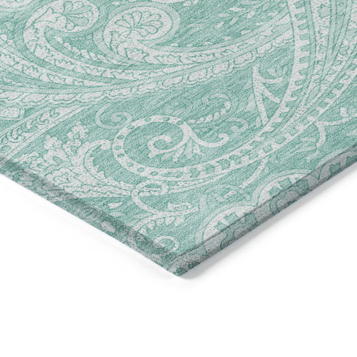 3' X 5' Teal Blue And Ivory Paisley Washable Indoor Outdoor Area Rug