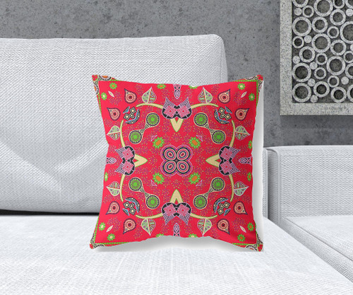 18" x 18" Red Blown Seam Paisley Indoor Outdoor Throw Pillow Home Accent