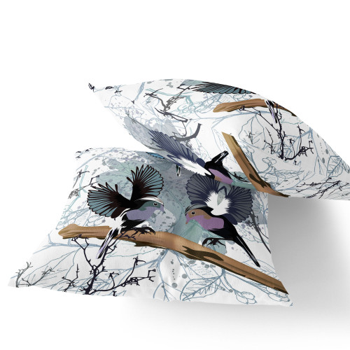 Set of Two 16" X 16" White Bird Blown Seam Indoor Outdoor Throw Pillow Polyester