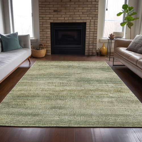 3' X 5' Artichoke Green And Beige Abstract Washable Indoor Outdoor Area Rug - Artichoke Green, Beige