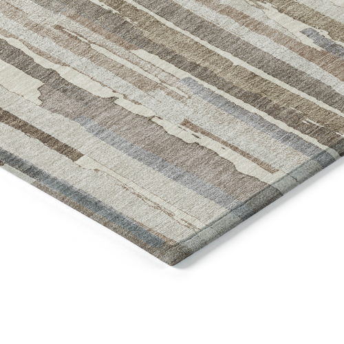 5' X 8' Ivory And Beige Striped Washable Indoor Outdoor Area Rug