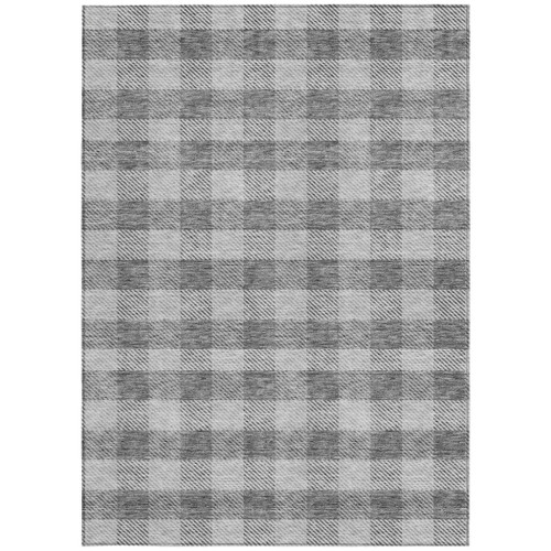 5' X 8' Gray And Charcoal Plaid Washable Indoor Outdoor Area Rug