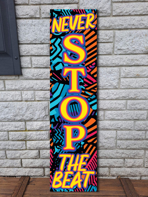 36" Blue Black And Yellow Solid Wood Never Stop The Beat Porch Sign