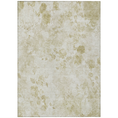 3' X 5' Khaki Beige And Tan Floral Washable Indoor Outdoor Area Rug