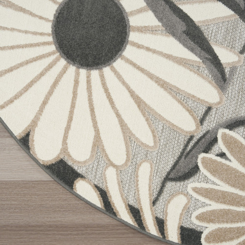 8' Beige Round Floral Indoor Outdoor Area Rug