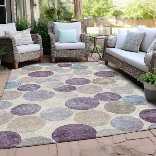 3' X 5' Plum Beige And Denim Blue Geometric Washable Indoor Outdoor Area Rug