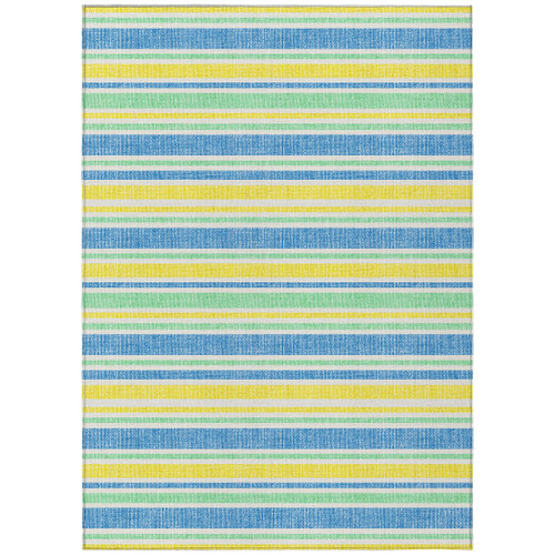 3' X 5' Blue Yellow and Green Striped Washable Non Skid Indoor Outdoor Area Rug