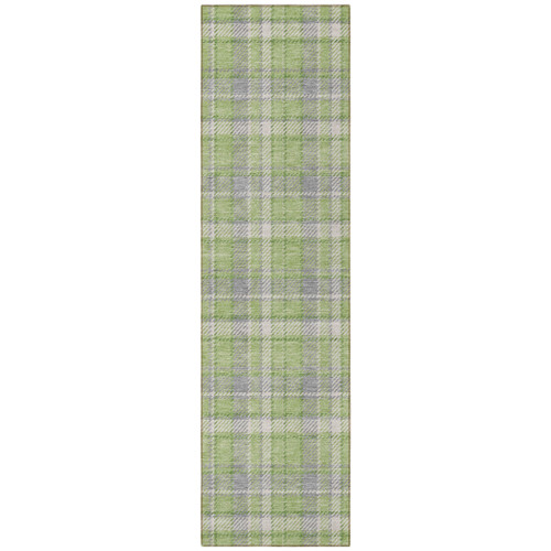 8' Runner Green and Gray Plaid Washable Non Skid Indoor Outdoor Runner Rug