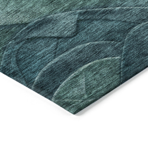 3' X 5' Teal Blue And Green Abstract Washable Indoor Outdoor Area Rug