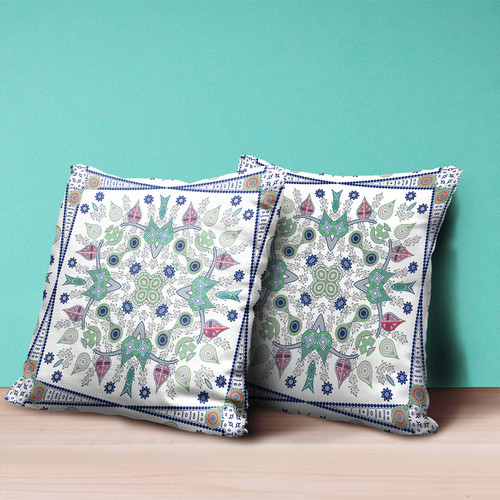 26" x 26" Off White Blown Seam Floral Indoor Outdoor Throw Pillow
