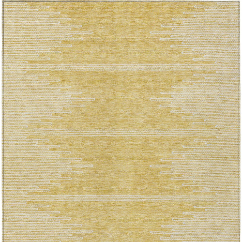 5' X 8' Gold And Ivory Abstract Washable Indoor Outdoor Area Rug
