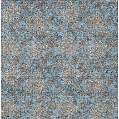 5' X 8' Blue Gray And Silver Floral Washable Indoor Outdoor Area Rug