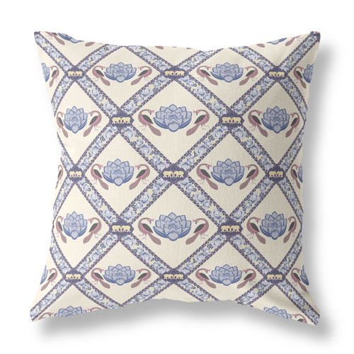 26" X 26" Cream And Brown Blown Seam Geometric Indoor Outdoor Throw Pillow