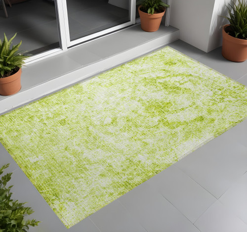2' X 3' Lime Green Abstract Washable Non Skid Indoor Outdoor Area Rug