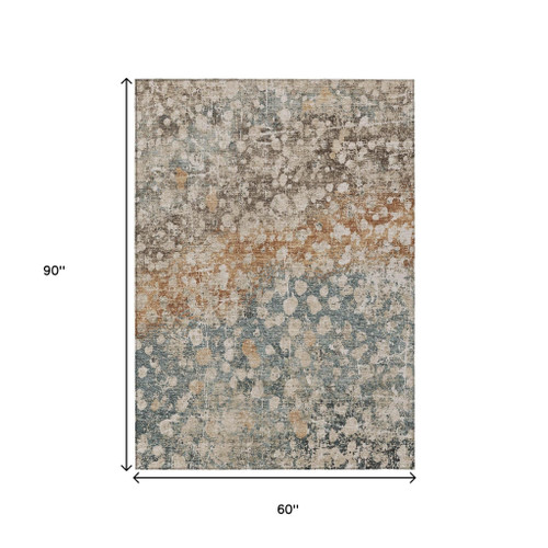 5' X 8' Beige And Copper Abstract Washable Indoor Outdoor Area Rug - Beige, Copper