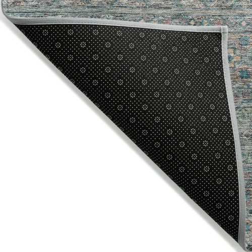 5' X 8' Teal Blue Salmon And Beige Medallion Washable Indoor Outdoor Area Rug