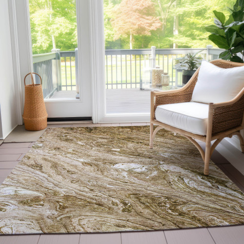 5' X 8' Brown Tan And Beige Abstract Washable Indoor Outdoor Area Rug