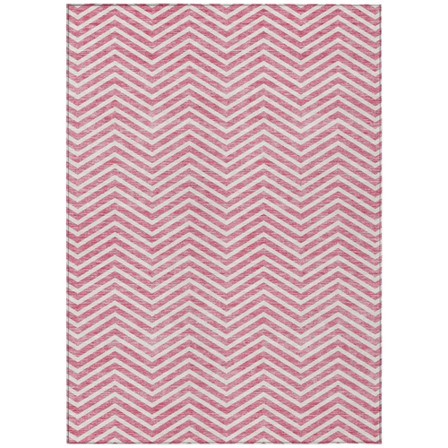 5' X 8' Pink And Ivory Chevron Washable Indoor Outdoor Area Rug