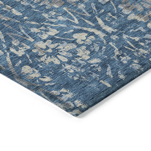 5' X 8' Blue And Ivory Floral Washable Indoor Outdoor Area Rug
