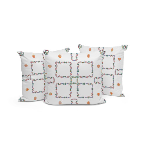 Set of Three 16" Green and White Botanical Indoor Outdoor Throw Pillow Cover and Insert Polyester Home Accent