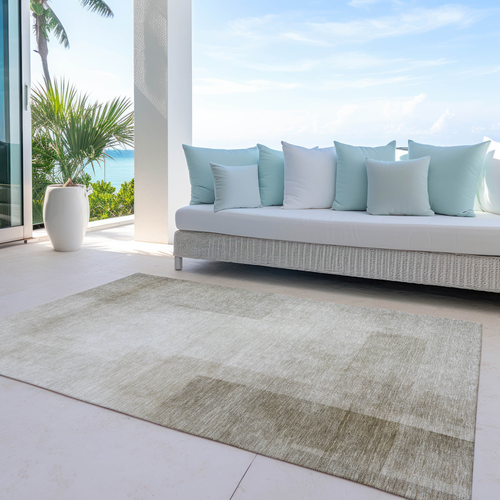 5' X 8' Khaki Geometric Washable Indoor Outdoor Area Rug