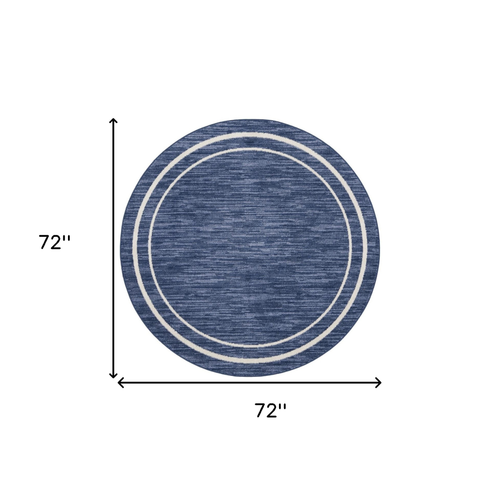 6' Navy Blue And Ivory Round Indoor Outdoor Area Rug